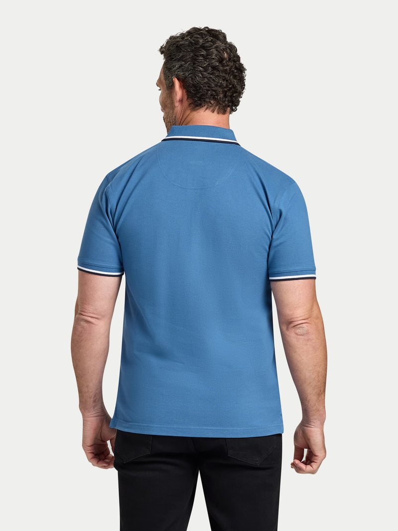 Tonal Embroidery Pique Polo - Denim Blue