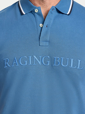 Tonal Embroidery Pique Polo - Denim Blue