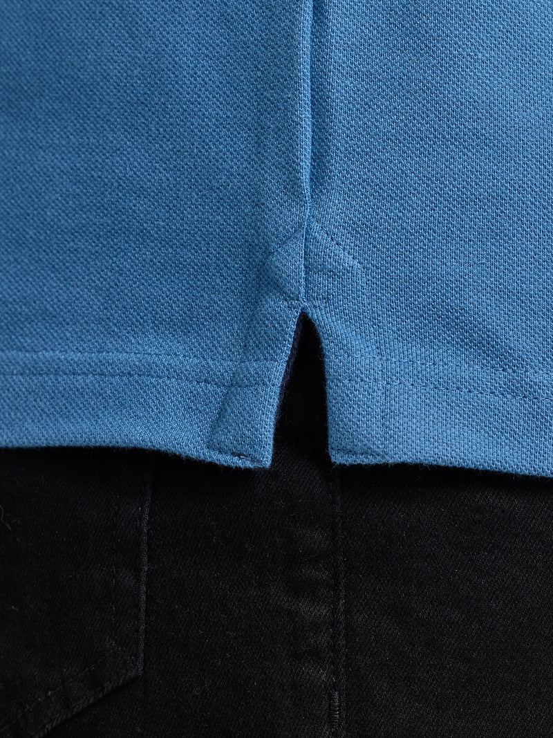 Tonal Embroidery Pique Polo - Denim Blue