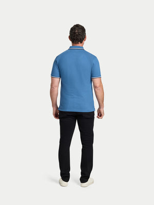 Tonal Embroidery Pique Polo - Denim Blue