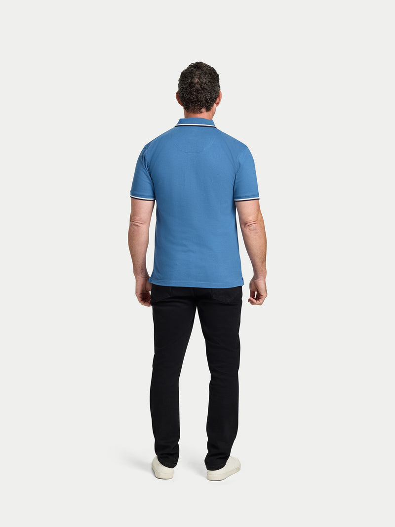 Tonal Embroidery Pique Polo - Denim Blue