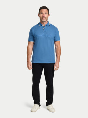Tonal Embroidery Pique Polo - Denim Blue