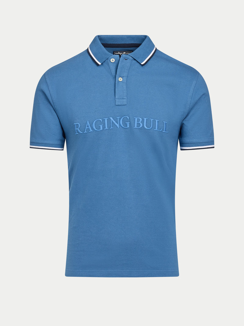Tonal Embroidery Pique Polo - Denim Blue