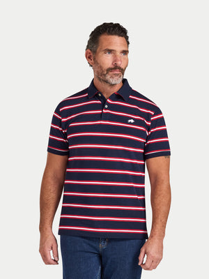 Triple Stripe Pique Polo - Red