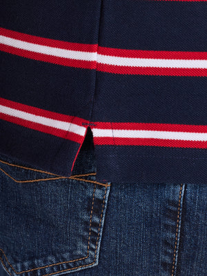 Triple Stripe Pique Polo - Red