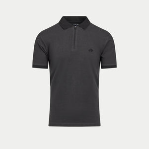 S/S Two Tone Zip Pique Polo - Black