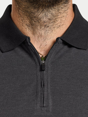 S/S Two Tone Zip Pique Polo - Black