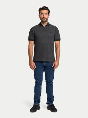 S/S Two Tone Zip Pique Polo - Black