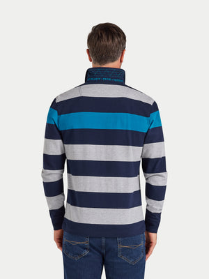 L/S Contrast Chest Stripe Rugby - Cobalt