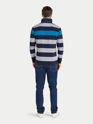 L/S Contrast Chest Stripe Rugby - Cobalt