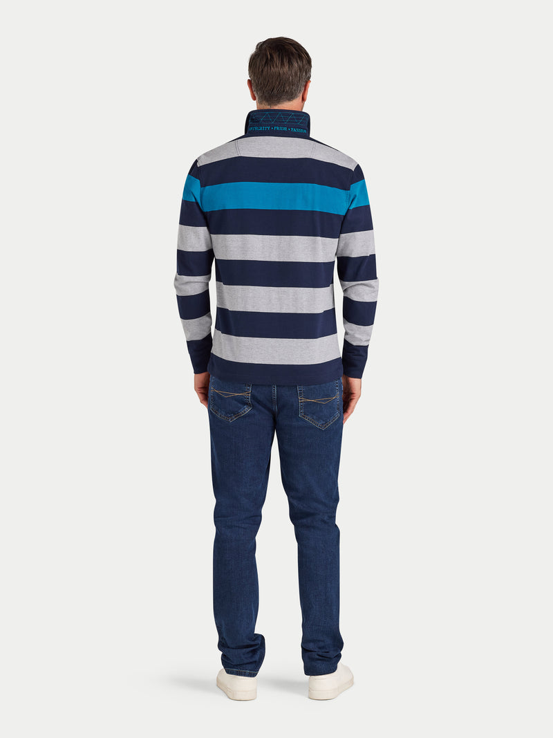 L/S Contrast Chest Stripe Rugby - Cobalt