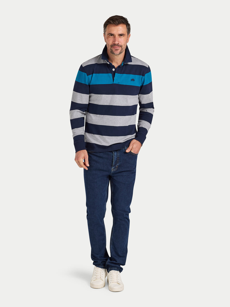 L/S Contrast Chest Stripe Rugby - Cobalt
