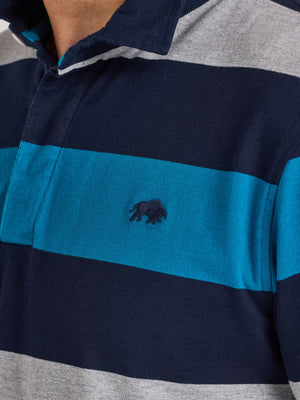 L/S Contrast Chest Stripe Rugby - Cobalt