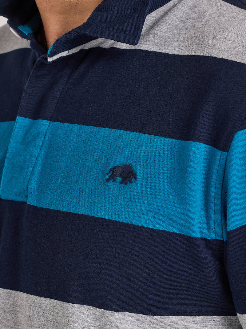 L/S Contrast Chest Stripe Rugby - Cobalt