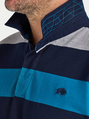 L/S Contrast Chest Stripe Rugby - Cobalt
