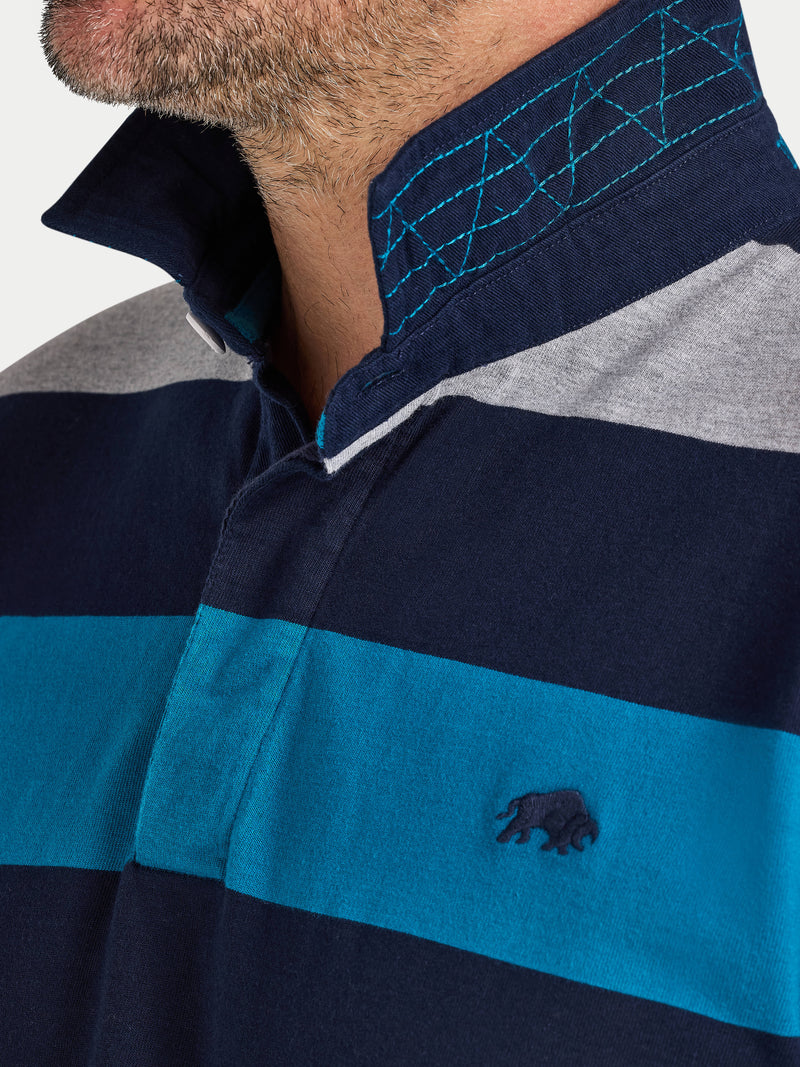 L/S Contrast Chest Stripe Rugby - Cobalt