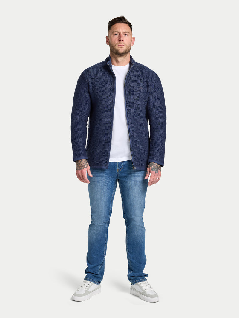 Textured Zip Through Jacket - Navy
