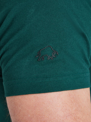 Embroidered Tonal Union Jack Bull T-Shirt - Forest