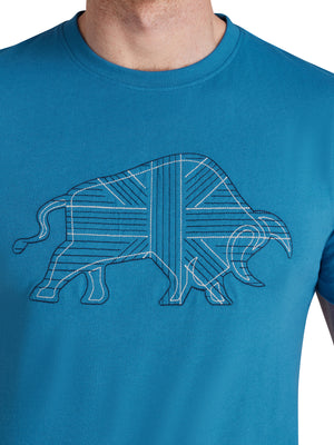Stitch Embroidery Bull T-Shirt - Teal
