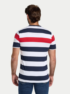 Contrast Chest Stripe T-Shirt - Navy/Red