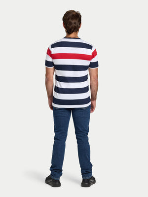 Contrast Chest Stripe T-Shirt - Navy/Red