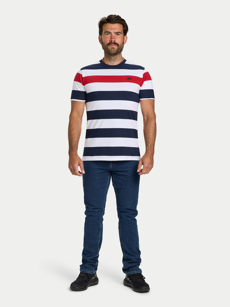 Contrast Chest Stripe T-Shirt - Navy/Red