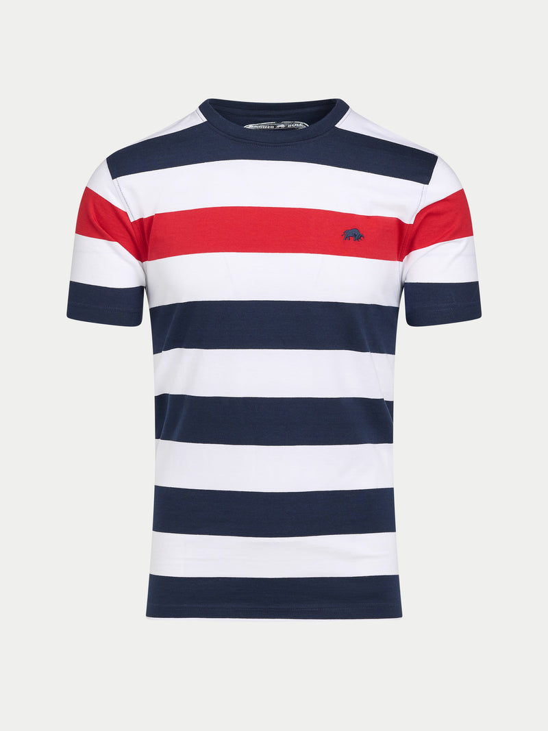 Contrast Chest Stripe T-Shirt - Navy/Red