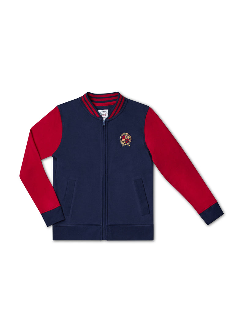 Zip Through Crest Baseball Jacket - Red