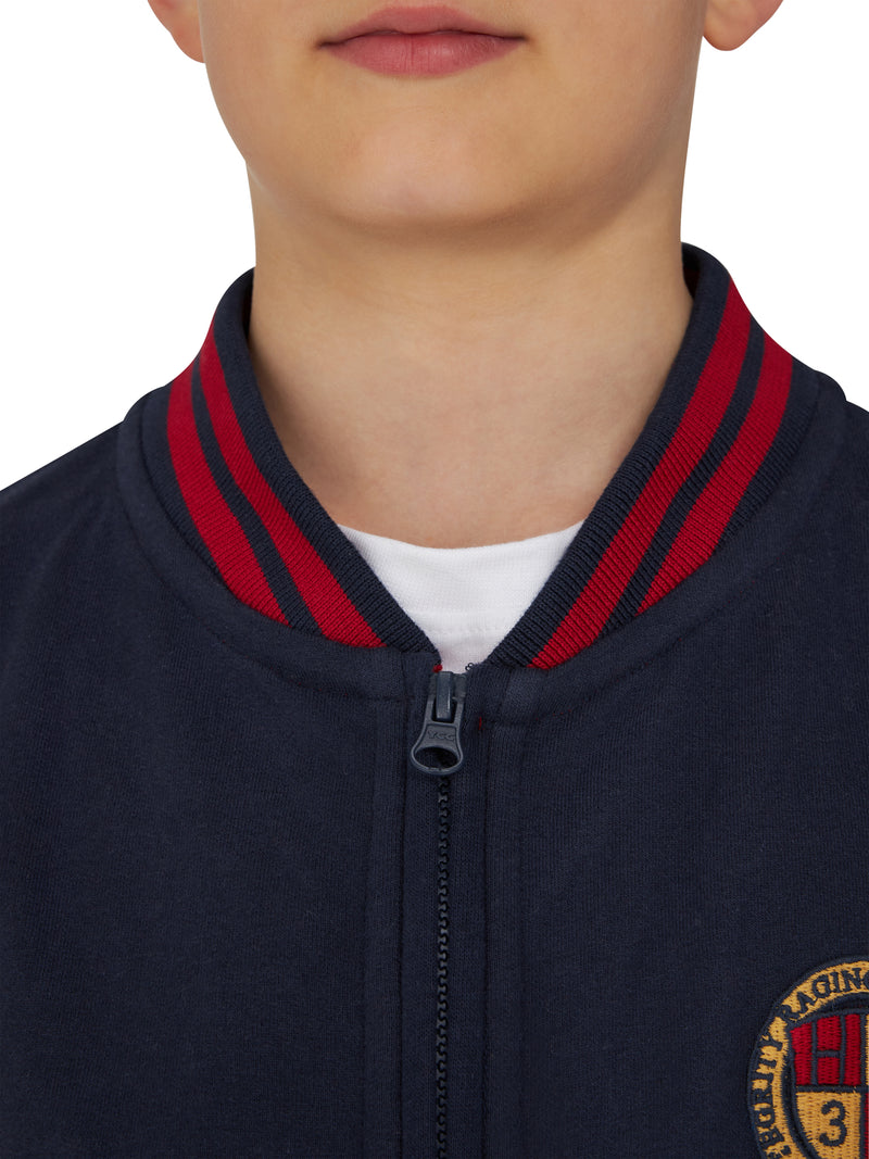 Zip Through Crest Baseball Jacket - Red