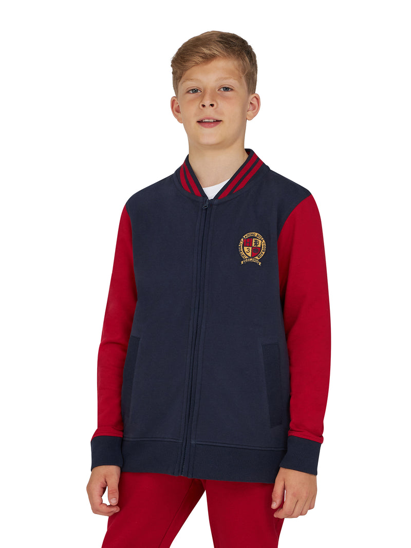 Zip Through Crest Baseball Jacket - Red