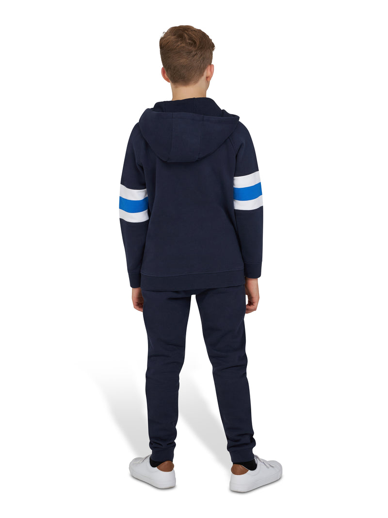 Stripe Sleeve Zip Through Hoodie - Navy
