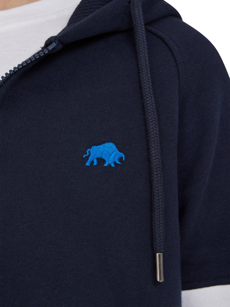 Stripe Sleeve Zip Through Hoodie - Navy