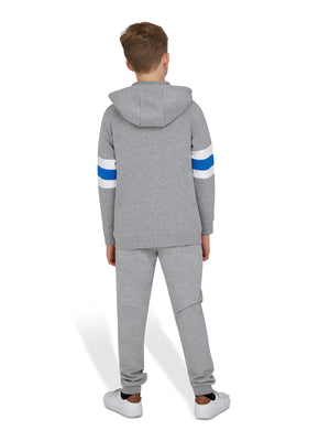Stripe Sleeve Zip Through Hoodie - Grey Marl
