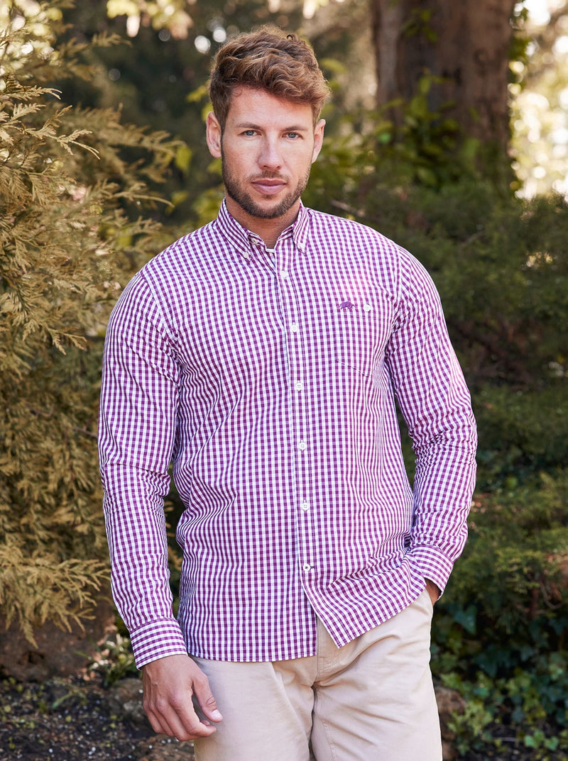Classic Long Sleeve Gingham Shirt - Purple