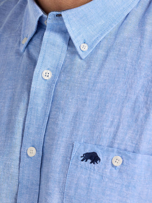 Short Sleeve Classic Linen Shirt - Sky Blue