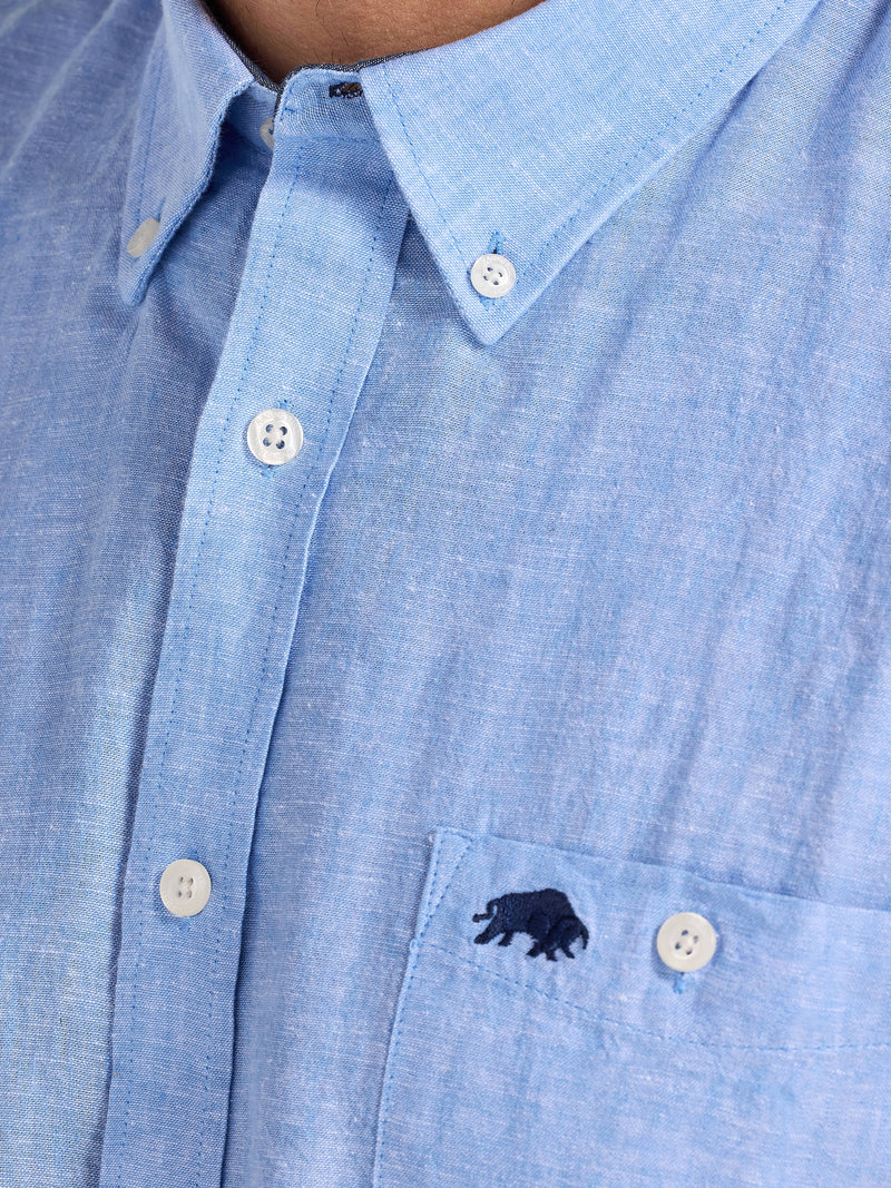 Short Sleeve Classic Linen Shirt - Sky Blue