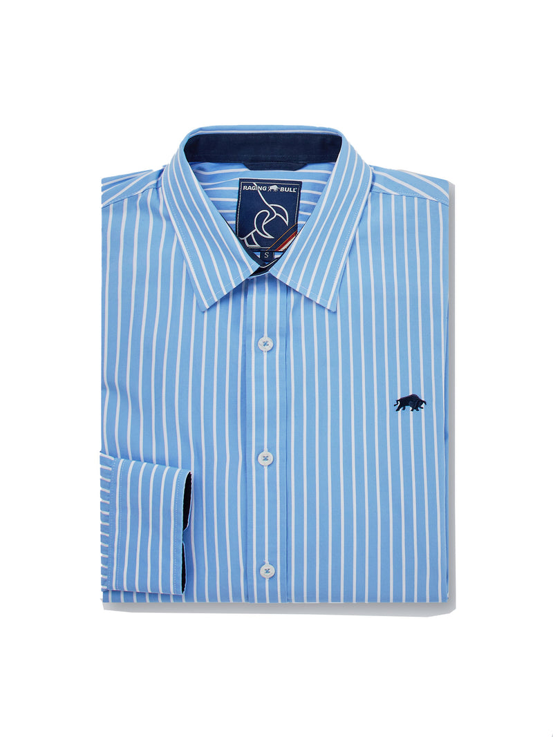 Classic Long Sleeve Stripe Shirt - Mid Blue