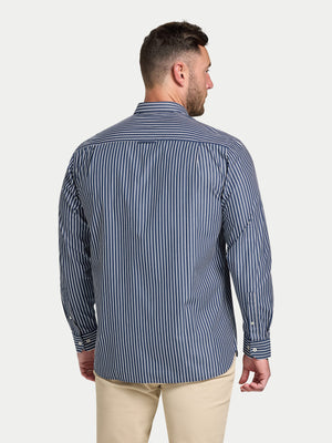 Long Sleeve Classic Poplin Stripe Shirt - Navy