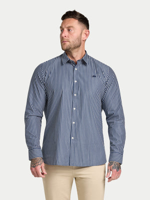 Long Sleeve Classic Poplin Stripe Shirt - Navy