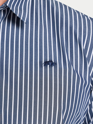 Long Sleeve Classic Poplin Stripe Shirt - Navy