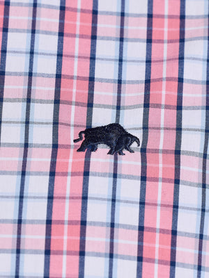 Short Sleeve Large Check Cotton Poplin Shirt - Pink