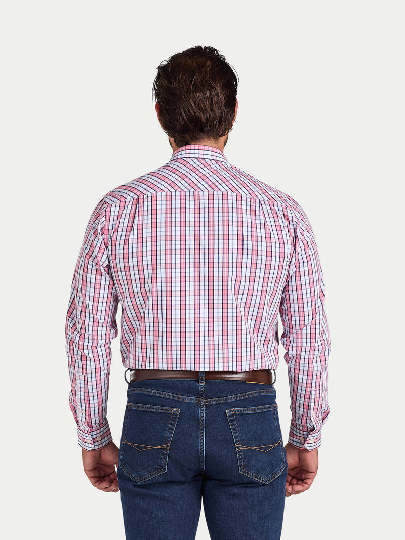 Long Sleeve Large Check Cotton Poplin Shirt - Pink