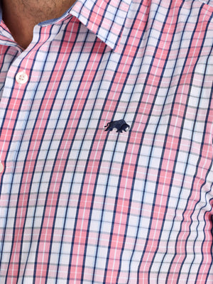 Long Sleeve Large Check Cotton Poplin Shirt - Pink
