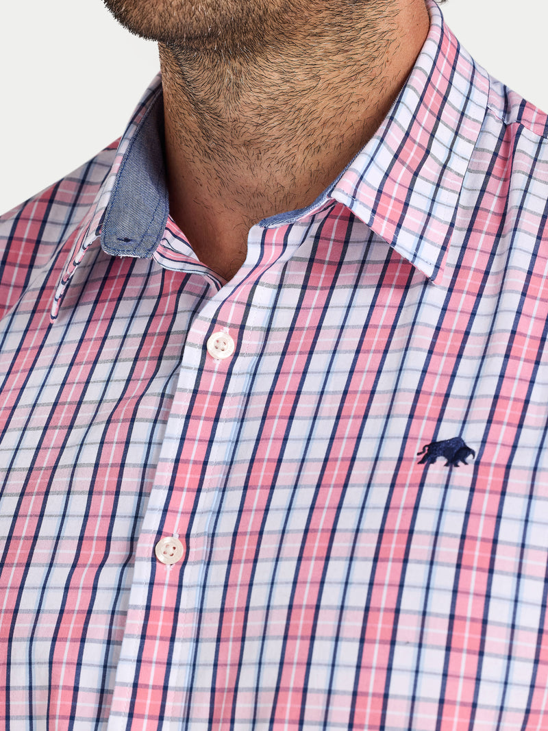 Long Sleeve Large Check Cotton Poplin Shirt - Pink