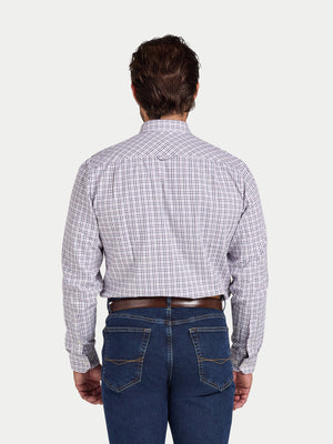 Long Sleeve Tattersall Brushed Cotton Shirt - White/Purple