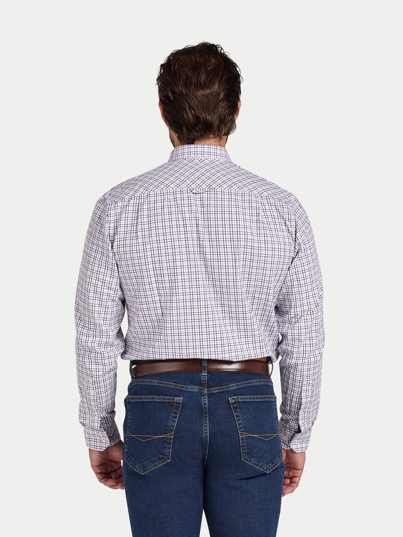 Long Sleeve Tattersall Brushed Cotton Shirt - White/Purple