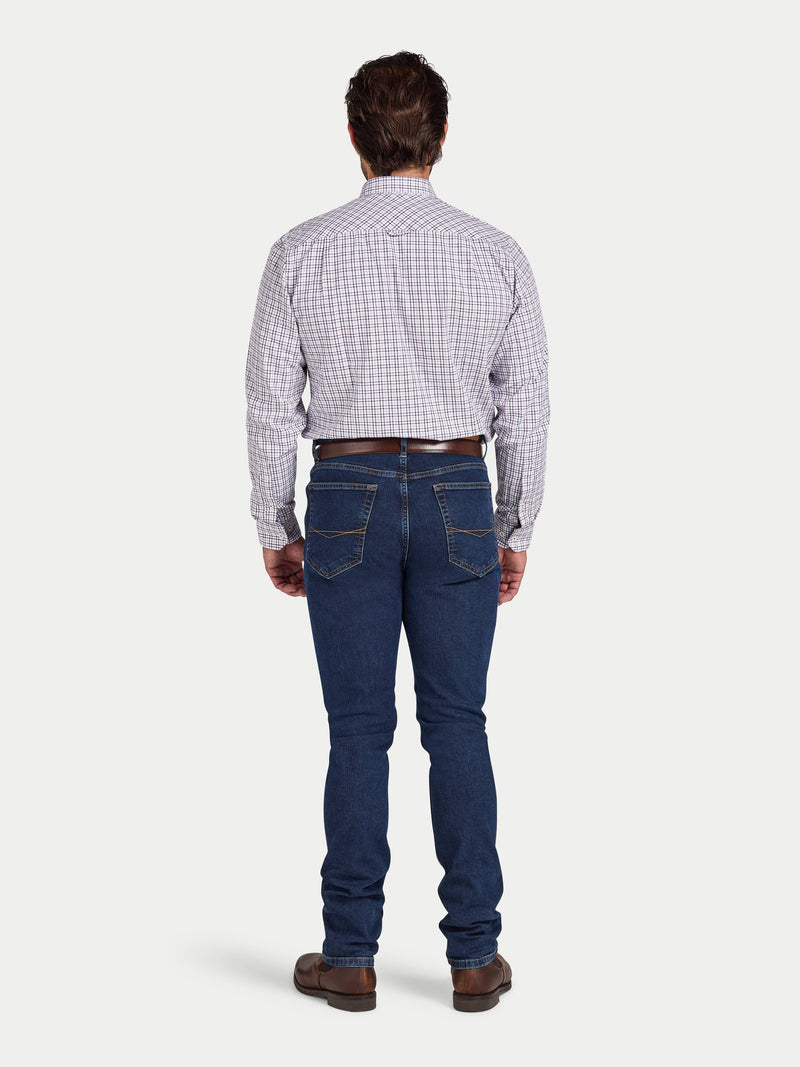 Long Sleeve Tattersall Brushed Cotton Shirt - White/Purple