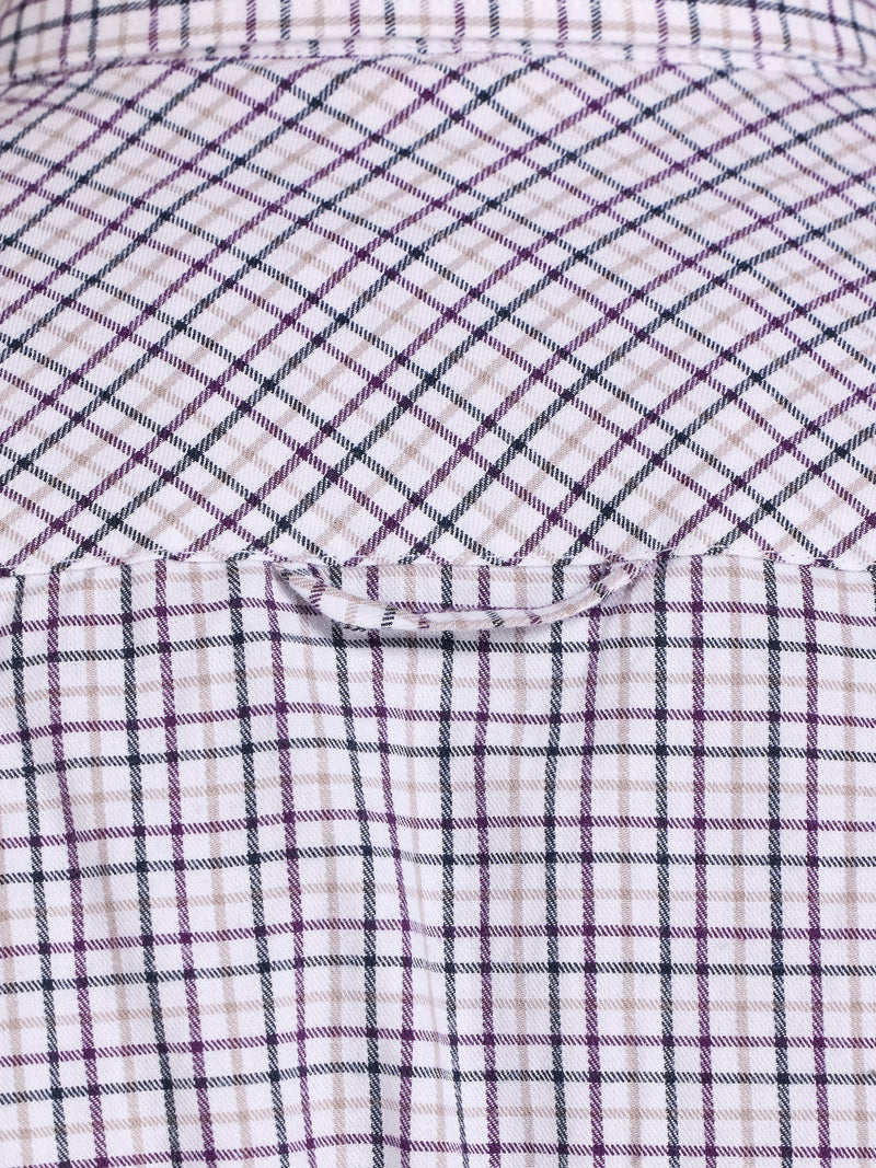 Long Sleeve Tattersall Brushed Cotton Shirt - White/Purple