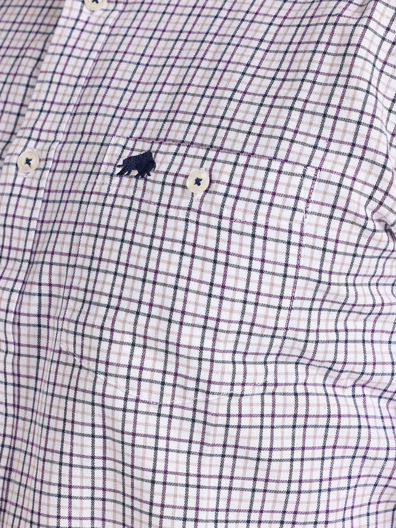 Long Sleeve Tattersall Brushed Cotton Shirt - White/Purple