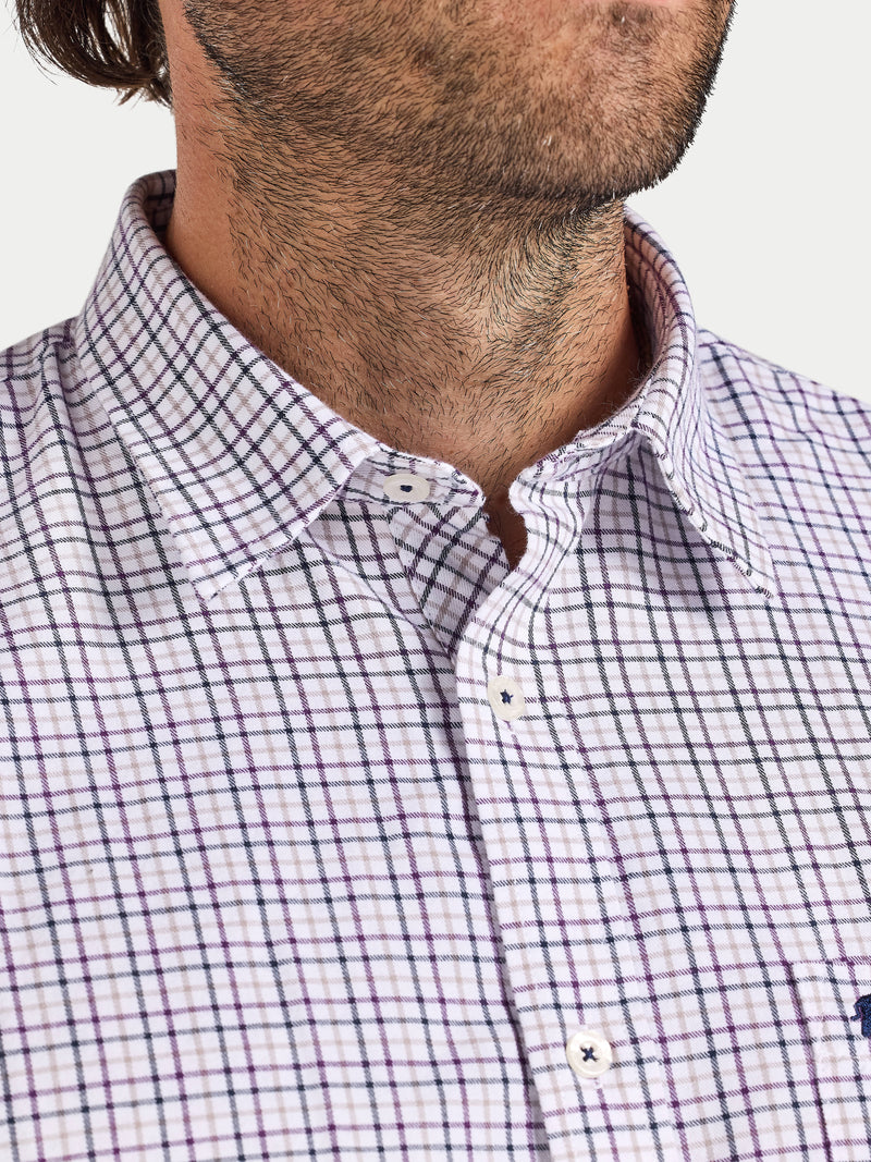 Long Sleeve Tattersall Brushed Cotton Shirt - White/Purple